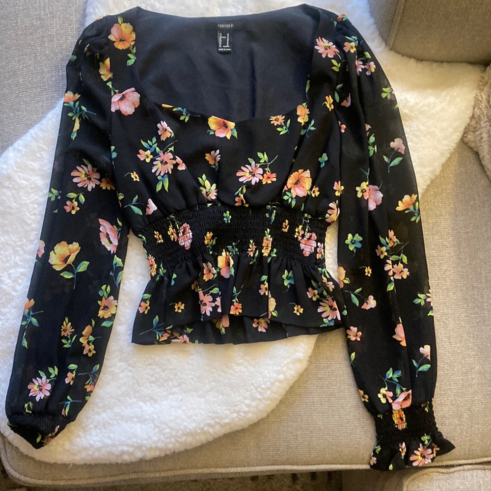 Black flora blouse